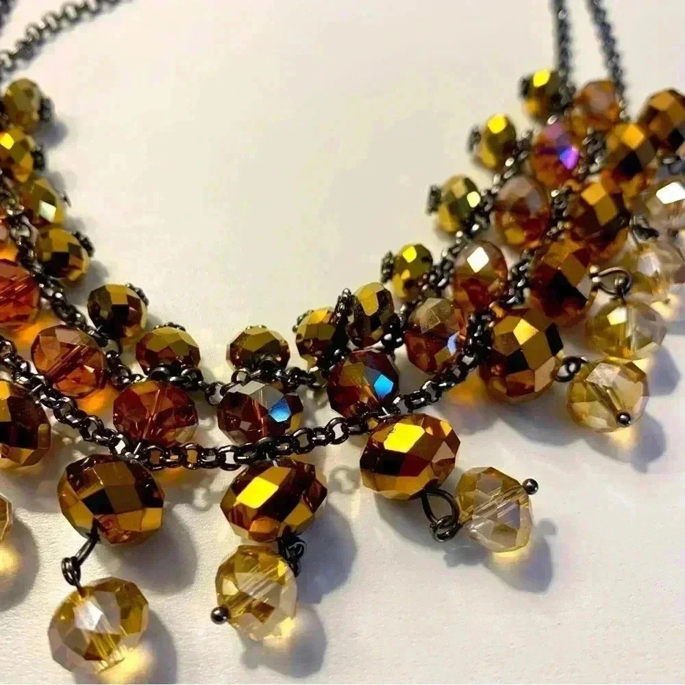 Golden  brown glass beads collar necklace